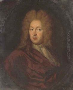 Portrait of Charles Taylor Esq. (1660-1736), bust-length, in a brown wrap and white stock, in a painted oval by Sir Godfrey Kneller
