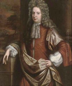 Portrait of George, Prince of Denmark (1653-1708), three-quarter-length, in classical dress, a landscape beyond
