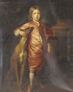 Portrait of a boy, full-length, in Van Dyck costume, with a greyhound, in a landscape