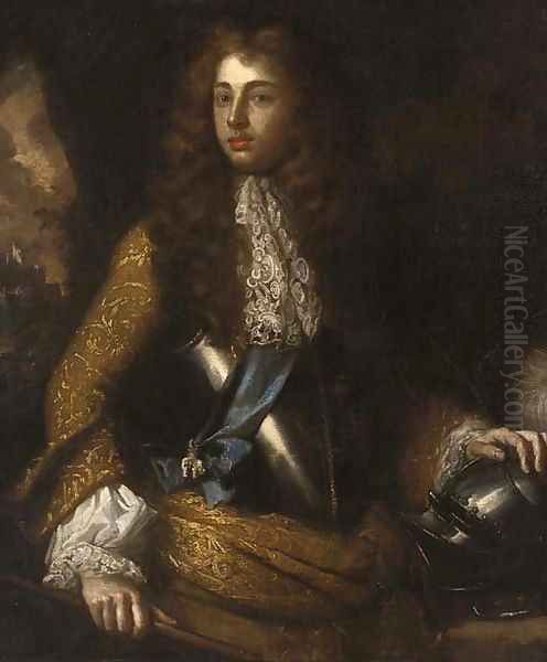Portrait of a gentleman, three-quarter length, in a brown brocade coat and breastplate, a blue sash with the order of the white elephant - view 1