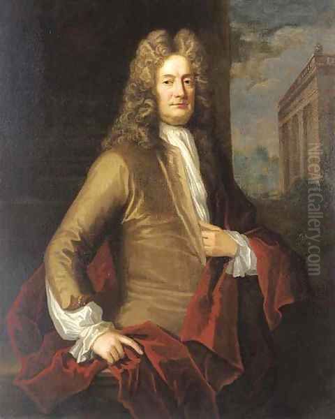Portrait of a gentleman, traditionally identified as the Earl of March, three-quarter-length, in a brown coat and red wrap, a pavilion beyond - view 1