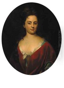 Portrait of a lady, half-length, in a blue dress with red wrap