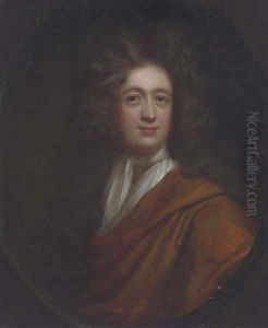 Portrait of Edmund Rooke, bust-length, in an orange wrap by Sir Godfrey Kneller