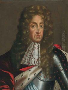 Portrait of James II (1633-1701), quarter-length, in armour and an ermine-lined robe and lace jabot