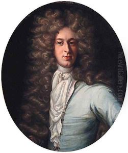 Portrait of John Taylor of Royston, half-length, in a blue coat and white stock by Sir Godfrey Kneller