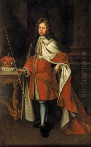 Portrait of George Granville, later Lord Lansdown, full-length, in peer's robes, beside a column, holding a rod in his right hand