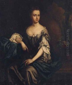 Portrait Of Isabella, Lady Lowther, Seated Three-Quarter-Length, In A Grey Dress And Blue Shawl, A Landscape Beyond