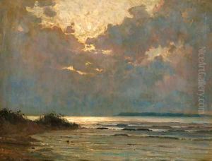 Waves breaking on a sunlit shore