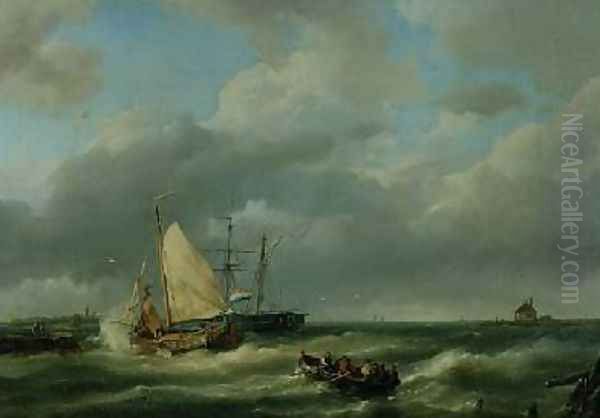 Estuary with fishing vessel and rowing boat - view 1