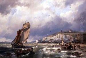 Sailing Vessels and a Cross Channel Packet off Folkstone by Hermanus Koekkoek
