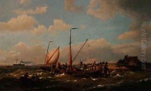 Fishing Vessels in an estuary by Hermanus Koekkoek