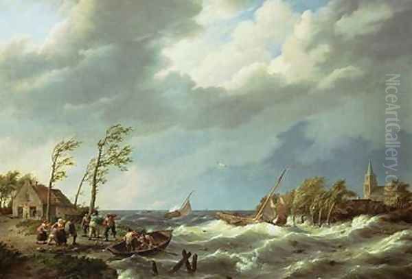 Dutch Fishing Vessel Caught on a Lee Shore with Villagers and a Rescue Boat in the Foreground - view 1