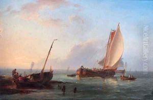 Sailing boats off the Dutch coast by Hermanus Koekkoek