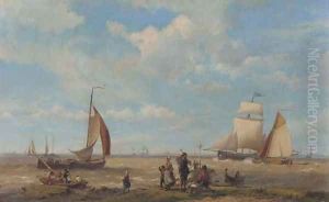 Shipping in a breeze with figures in the foreground Shipping in a breeze with figures in the foreground