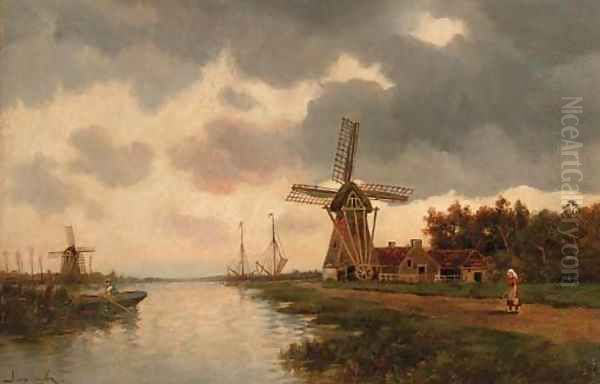Windmills along a river - view 1