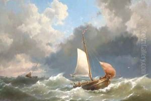 Sailing out on choppy waters by Hermanus Koekkoek
