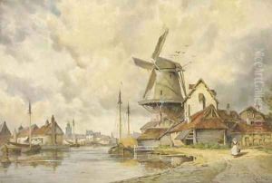 View of a Dutch town by Hermanus Koekkoek