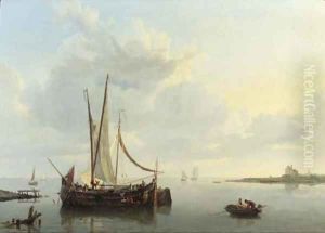 A calm the barge De Vrouw preparing for departure