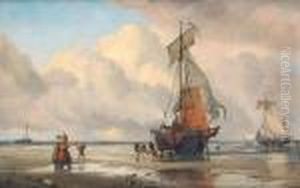 A Beached Fishing Vessel Unloading Itscatch by Edward William Cooke