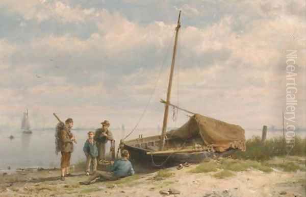 Fishermen along a shoreline - view 1