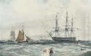 A Frigate Lying At Anchor At Spithead by Edward William Cooke