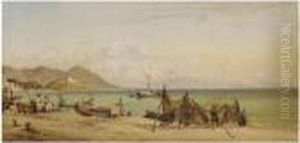 Drying The Nets At Salerno, The Mountains Of Paestum In The Distance