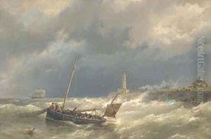 Gathering in the nets in stormy seas by Hermanus Koekkoek