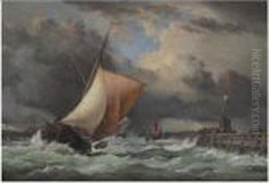 Calais Harbour, View Of Old Pier And Fort Rouge With Sloopentering