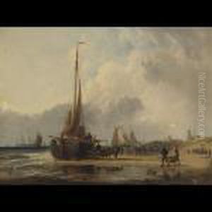 Unloading The Catch At Scheveningen Beach by Edward William Cooke