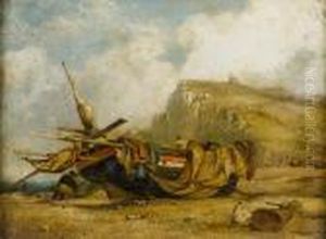 A Hastings Lugger With Fishermen Repairing Nets by Edward William Cooke