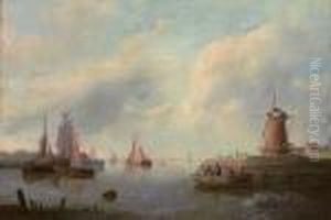 Estuary With Ships And Windmill by Edward William Cooke