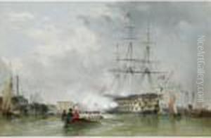 Gosport, The Flagship Victory Saluting by Edward William Cooke