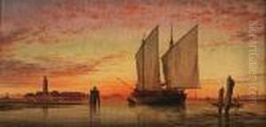 A Trabaccolo Waiting For The Tide Off The Armenian Convent, Lagune Of Venice, Sunset