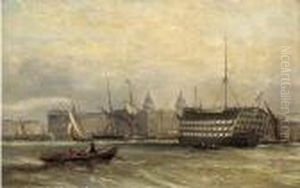 A Three-decker Lying On The Thames Before Greenwich