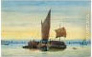 Barge And Canal Boats On The Thames by Edward William Cooke