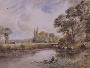 Landscape with Meadows and Cattle Drinking by Henry John Kinnaird