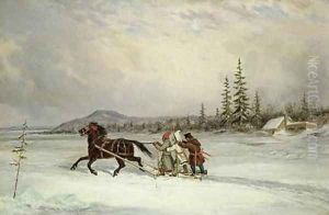 Habitants Sleighing by Cornelius David Krieghoff