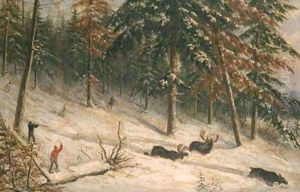 Hunting Moose by Cornelius David Krieghoff