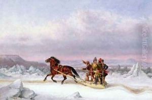 Crossing the St Lawrence from Levis to Quebec on a Sleigh by Cornelius David Krieghoff