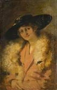 Donna Con Cappello E Stola by Vittorio Matteo Corcos