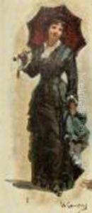 Elegante Dame Mit Sonnenschirm by Vittorio Matteo Corcos