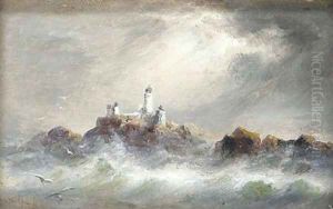 A Channel Island lighthouse, possibly La Corbiere by S.L. Kilpack