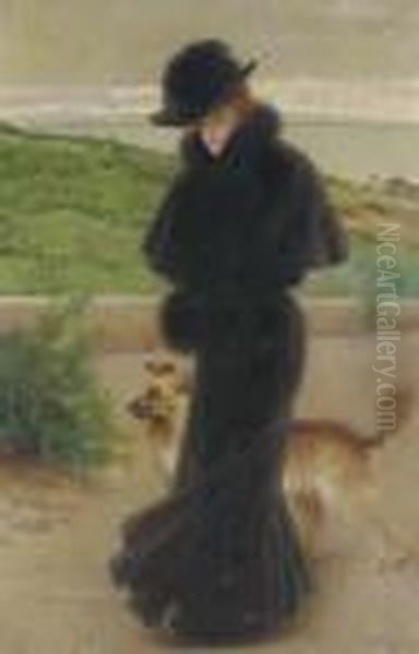An Elegant Lady With Her Faithful Companion By The Beach - view 1