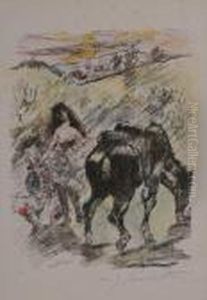 Aline Gives The Thirsty Hunter Adrink by Lovis (Franz Heinrich Louis) Corinth