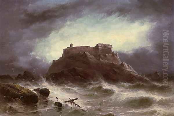 Rough weather. The Grande Rocque, Cobo Bay, Guernsey - view 1