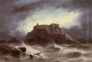 Rough weather. The Grande Rocque, Cobo Bay, Guernsey by S.L. Kilpack