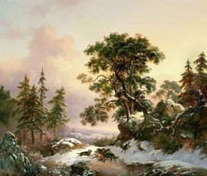 Wolves in a Winter Landscape by Frederick Marianus Kruseman