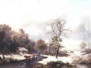 Travellers in a Winter Landscape by Frederick Marianus Kruseman