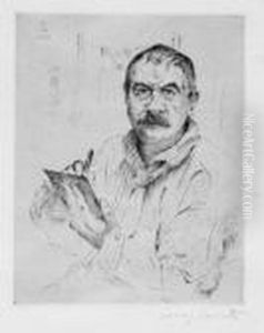 Selbstbildnis Radierend by Lovis (Franz Heinrich Louis) Corinth