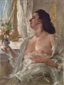 Weiblicher Halbakt Am Fenster by Lovis (Franz Heinrich Louis) Corinth